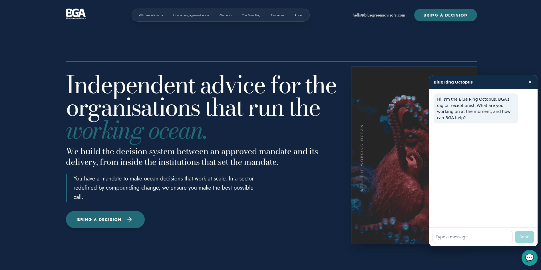 Blue Green Advisors website and AI Chat Agent showcase